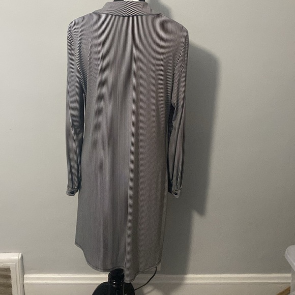 MSK Black & White Vertical Pinstriped Dress Red Down Sides Sz L NWT Long NWT - Picture 6 of 10